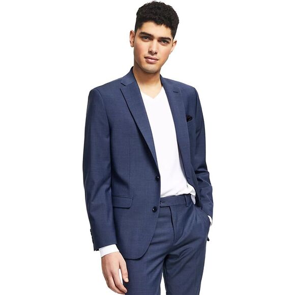Bar III Mens Slim-Fit Wool Blend Sharkskin Suit Jacket 46 Long Blue - NWT $425 - Picture 1 of 5